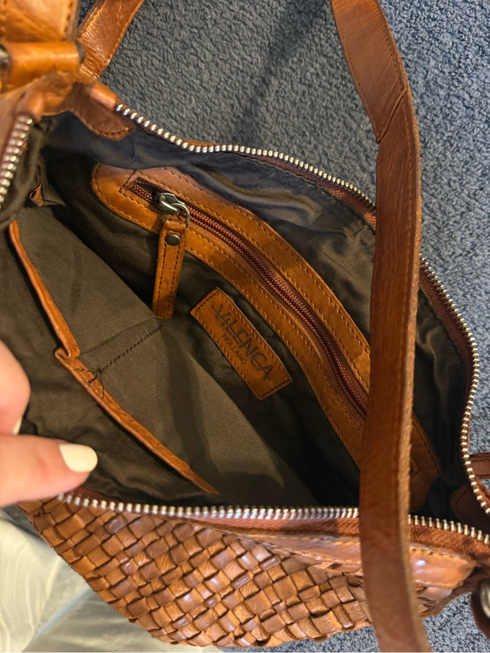 Valencia Holland Woven Leather Crossbody Bag in Cognac Brown - Picture 3 of 4